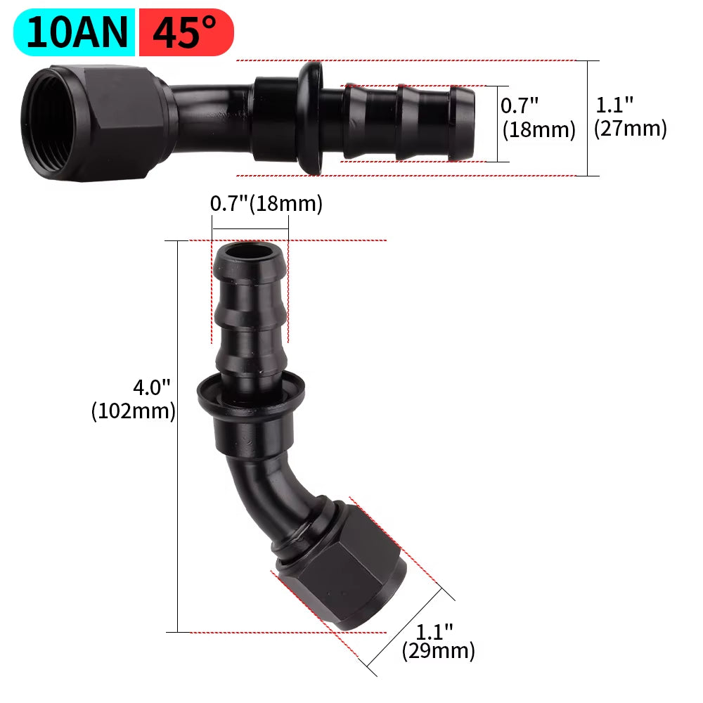 0/45/90/180 Degree AN4/AN6/AN8/AN10/AN12 Straight Female Swivel to Push Lock Barb Hose End Fitting Oil Fuel Hose End Adaptor Kit