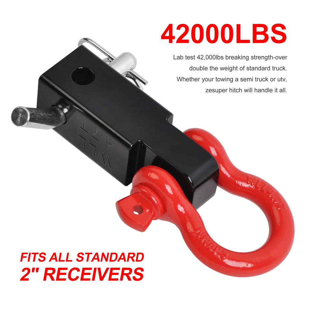 Receiver Hitch D-Ring with 5T 3/4In Shackle Tow Hook Winch Mount to 2" Receivers