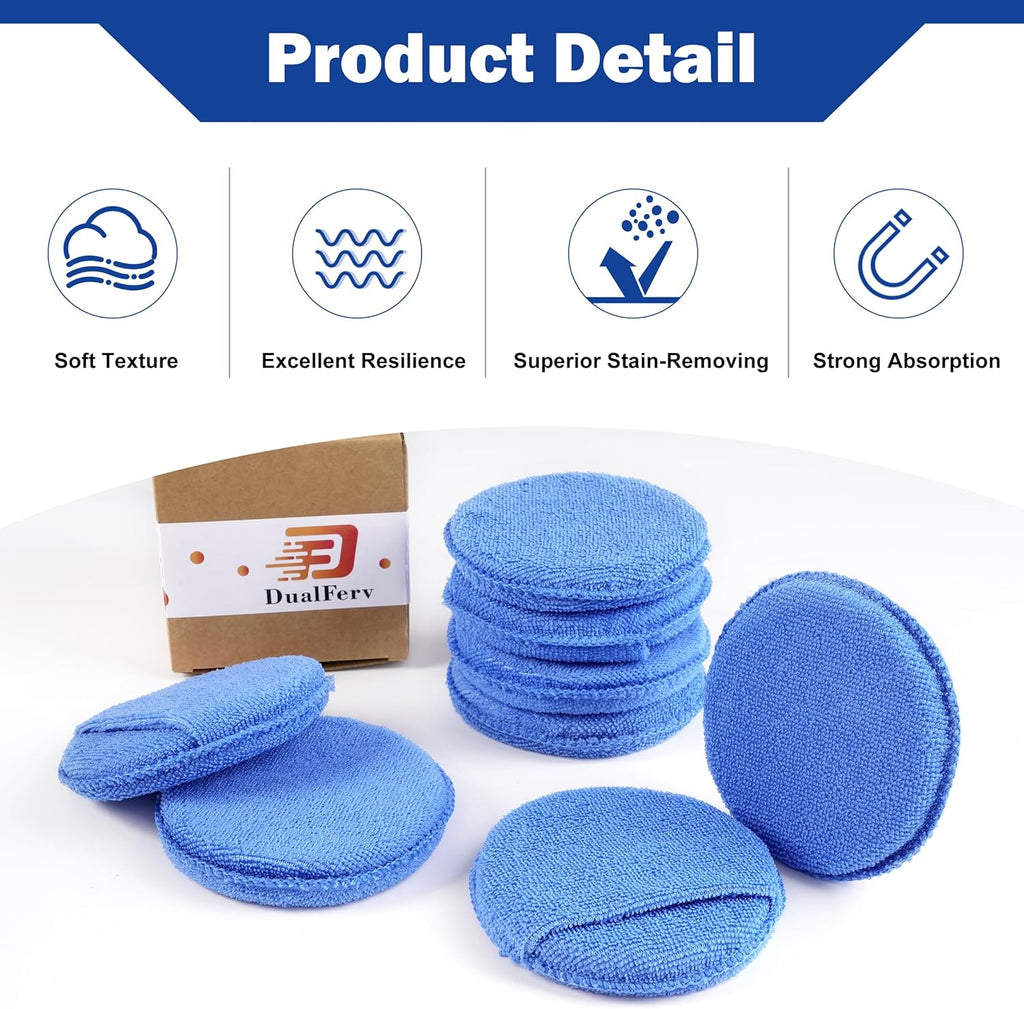 8 Pcs Soft Car Wax Applicator Pad, Microfiber Applicator Pads Detailing with Finger Pocket, 5" Diameter Polishing Pads for Any Cars, Truck, Boat, Motorcycle and RV (Blue)