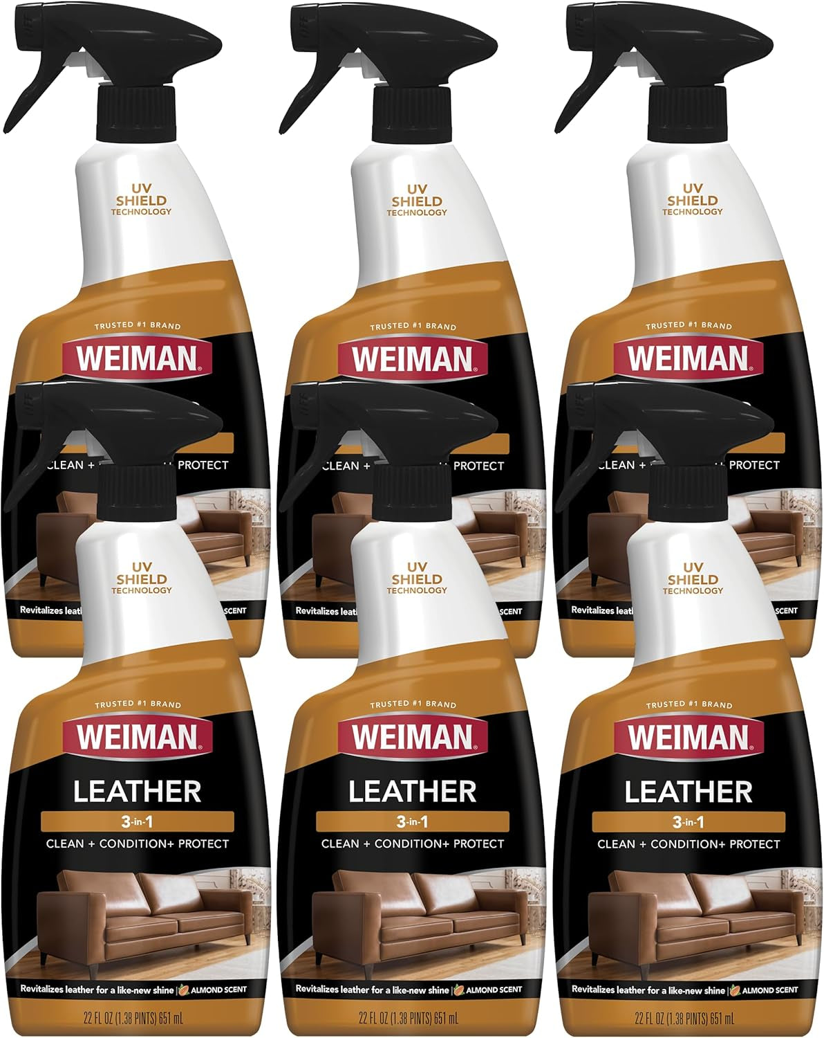 Leather Conditioner & Cleaner - Restores Surfaces, UV Protectants Help Prevent Cracking or Fading of Furniture, Sofa, Couch, Car Seats, Shoes, Purses, 6 Pack, 22 Oz