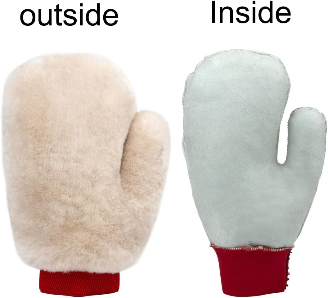 Natural Sheepskin Car Wash Mitt,Lambskin Wool Double-Side Cleaning Gloves Large Sheepskin Washing Gloves for Wet and Dry Scratch-Free Wash Mitt for Car, Truck, Moto, Boat