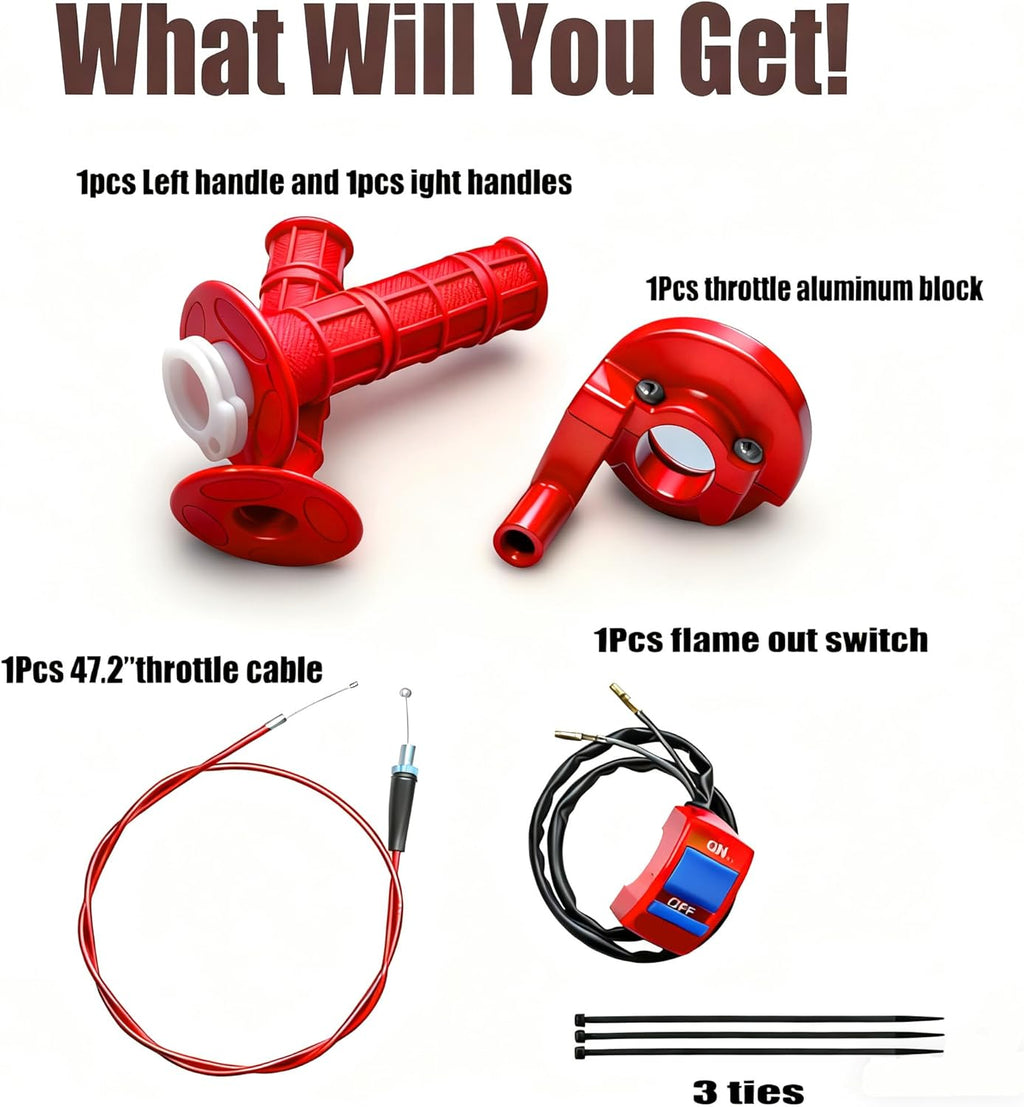 7/8 22Mm Twist Throttle Accelerator Handle Grips for Pit Bike Mini Bike Throttle Cable Kit 4-Stroke Dirt Bike Pocket Bike for 50Cc 90Cc 110Cc 125Cc150Cc 200Cc 250Cc (Red)