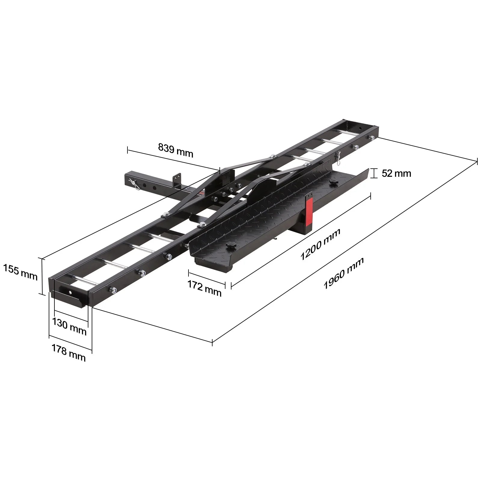 Steel Motorcycle Carrier, 600 LBS Capacity, Includes Ramp, Tie-Down Straps & Stabilizer, Fits 2" Hitch Receivers on Cars & Trucks
