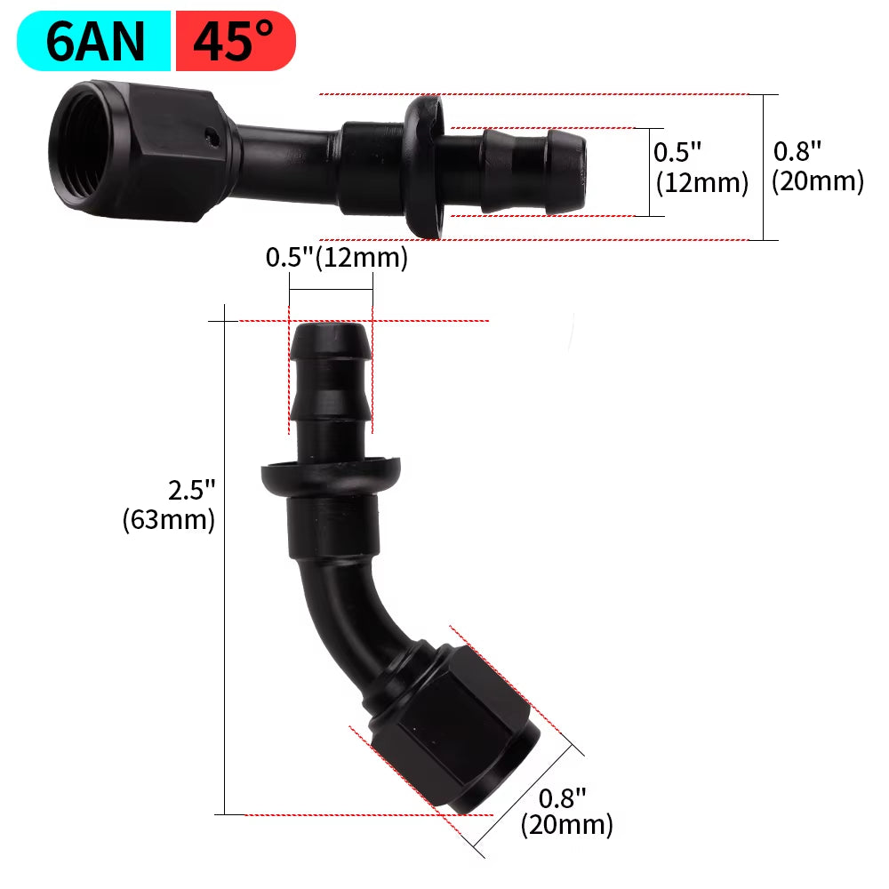 0/45/90/180 Degree AN4/AN6/AN8/AN10/AN12 Straight Female Swivel to Push Lock Barb Hose End Fitting Oil Fuel Hose End Adaptor Kit