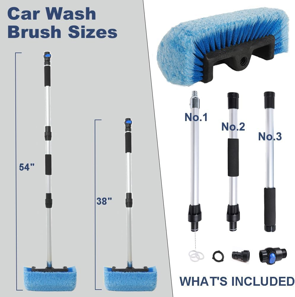 54" Blue Flow-Thru Car Wash Brush and One Yellow Brush Head