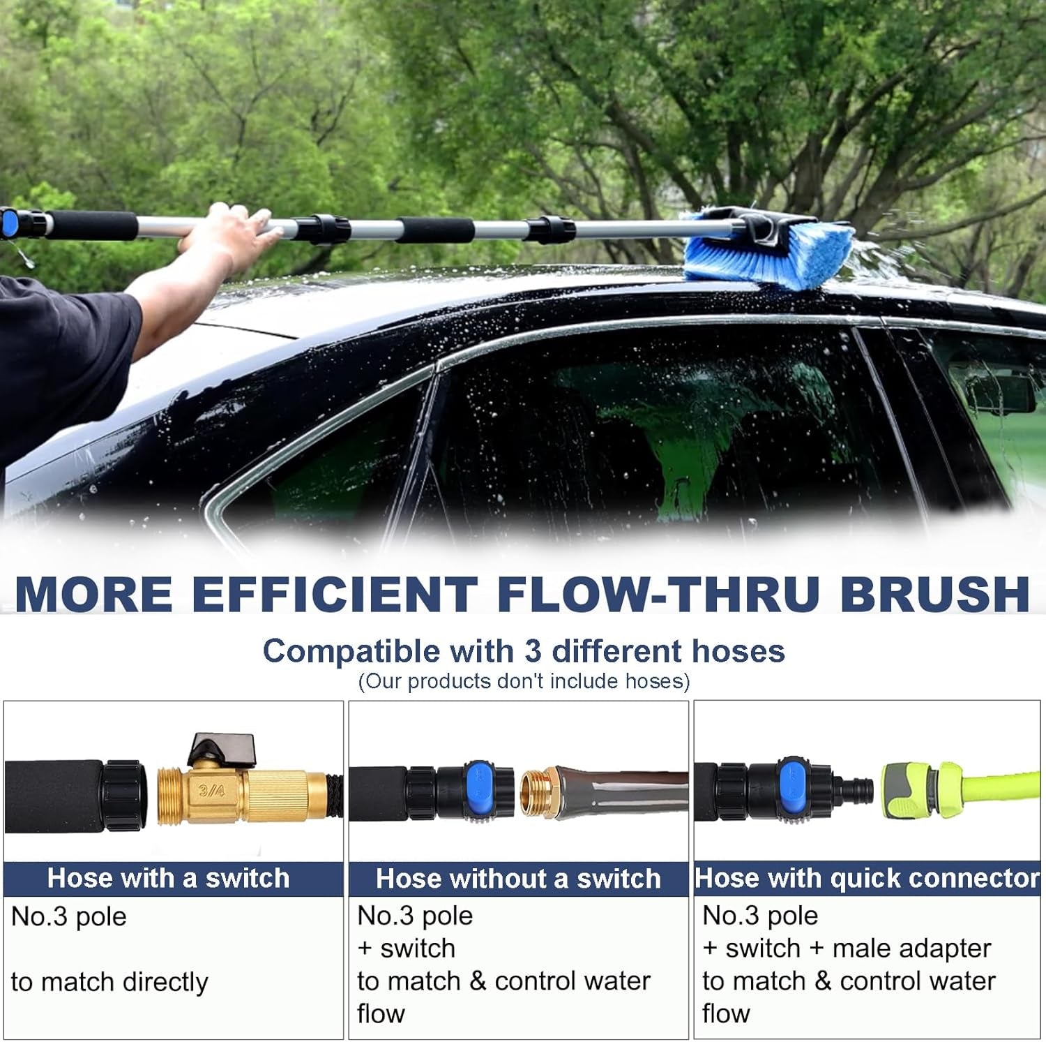54" Blue Flow-Thru Car Wash Brush and One Yellow Brush Head
