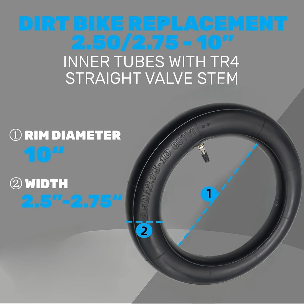 2.50-10 Dirt Bike Tube for Honda'S Mini Pit Bike Crf50/Xr50 Yamaha Pw50 Razor Mx650 / Mx500 Suzuki Drz70 / Jr50 Dirt Bike Tires 2.5/2.75-10 Inner Tube Heavy Duty