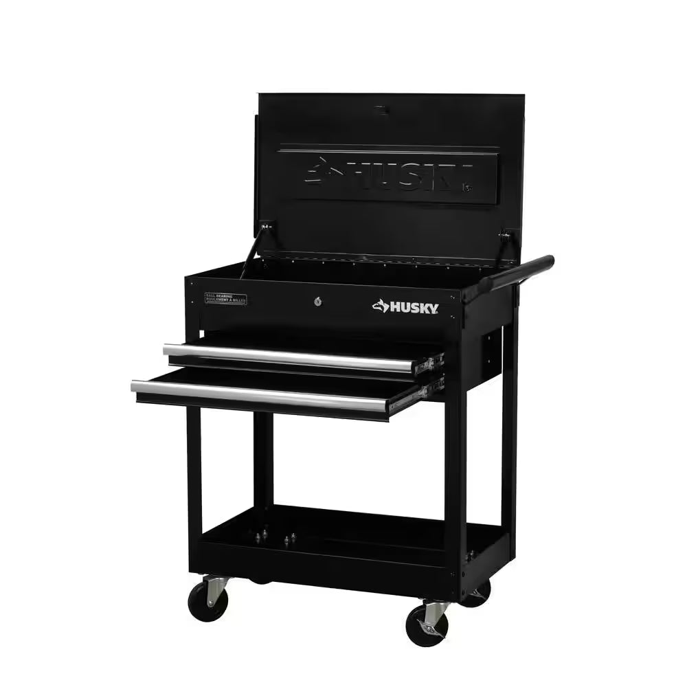 Tool Storage 28 In. W Standard Duty Gloss Black Rolling Tool Utility Cart with Lift-Top