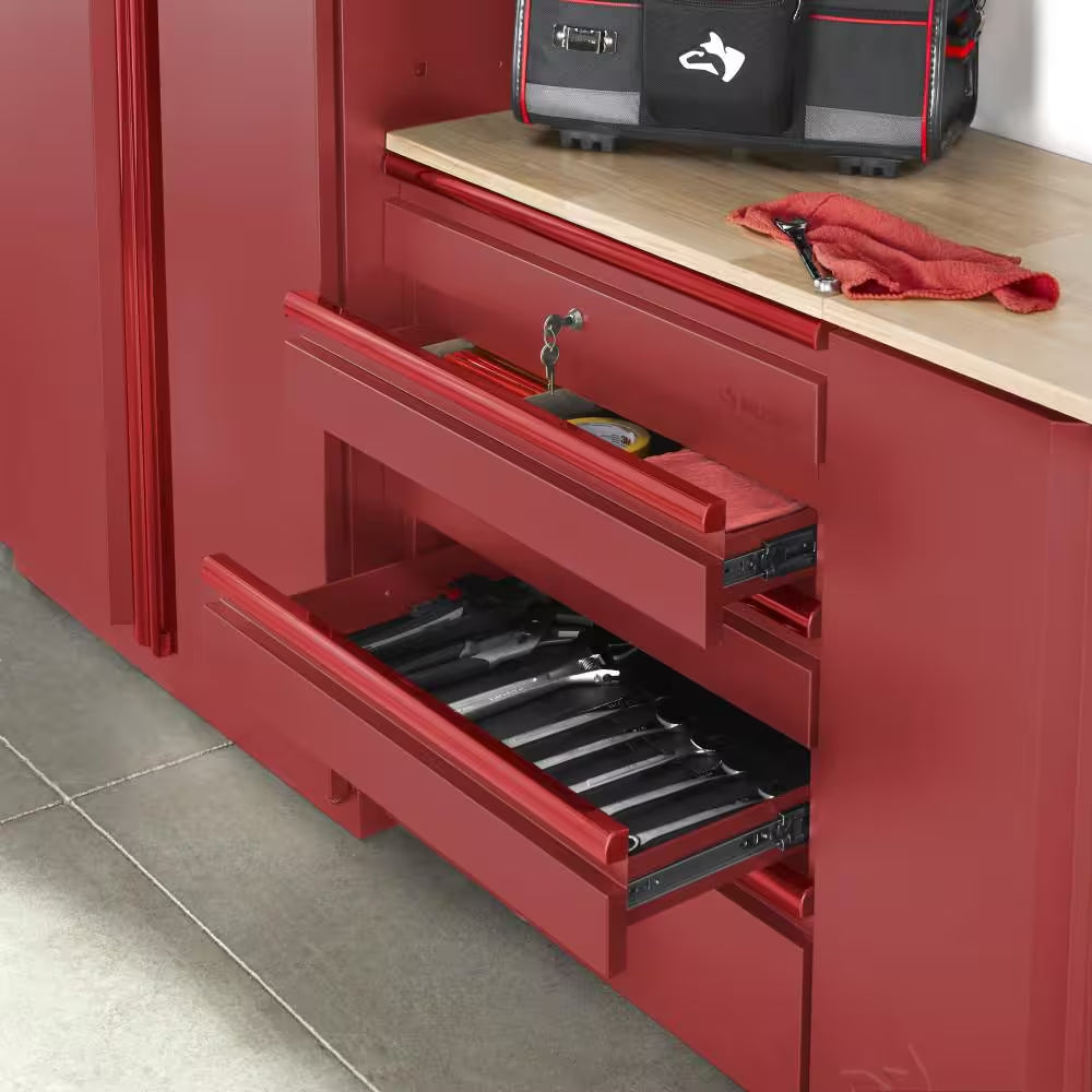 28 In. W X 32 In. H X 21.5 In. D 20-Gauge Steel 5-Drawer Heavy-Duty Freestanding Garage Storage Base Cabinet in Red