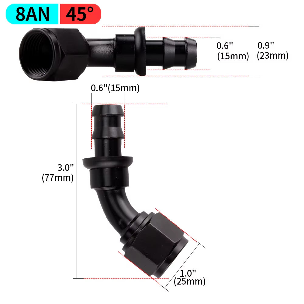 0/45/90/180 Degree AN4/AN6/AN8/AN10/AN12 Straight Female Swivel to Push Lock Barb Hose End Fitting Oil Fuel Hose End Adaptor Kit