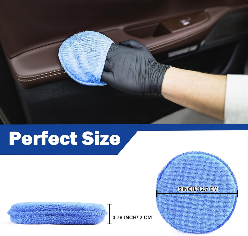 8 Pcs Soft Car Wax Applicator Pad, Microfiber Applicator Pads Detailing with Finger Pocket, 5" Diameter Polishing Pads for Any Cars, Truck, Boat, Motorcycle and RV (Blue)