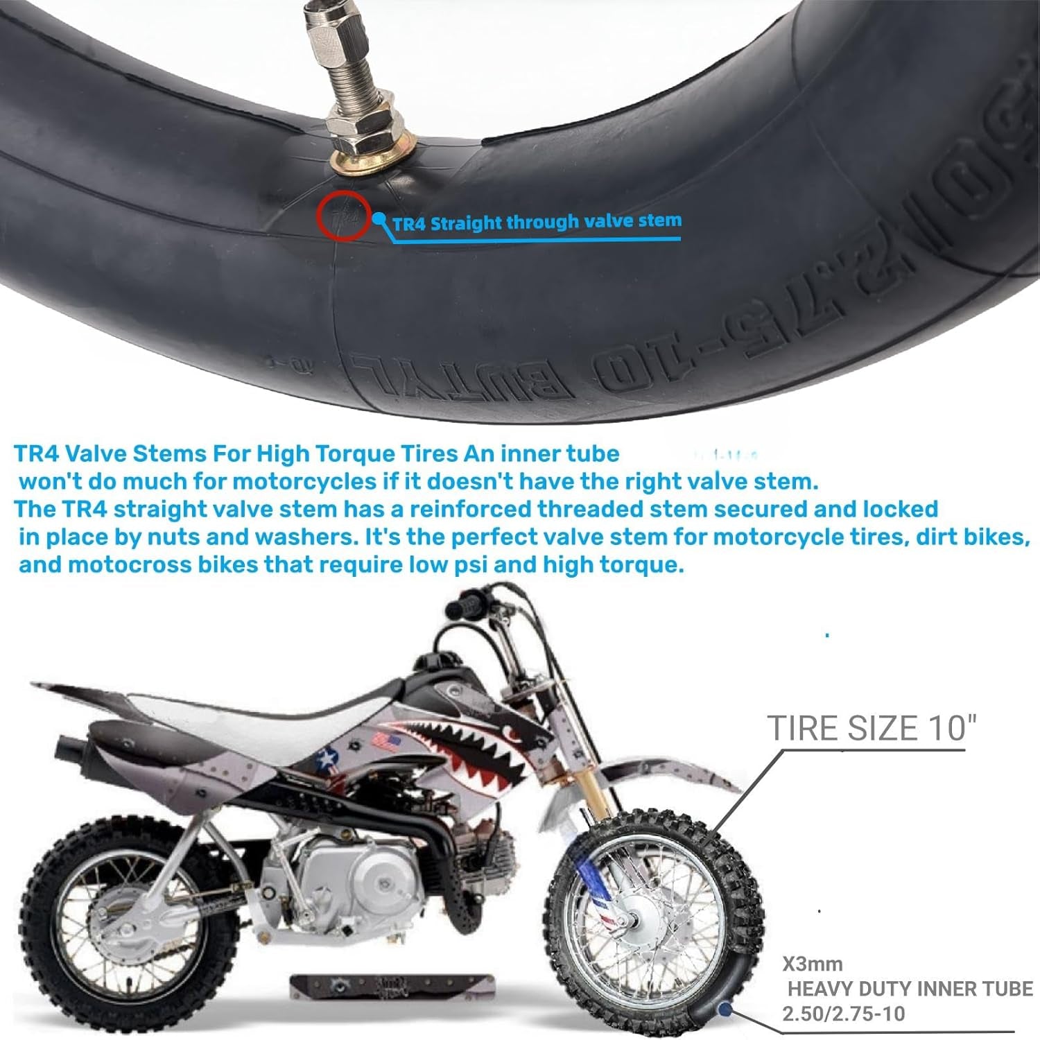 2.50-10 Dirt Bike Tube for Honda'S Mini Pit Bike Crf50/Xr50 Yamaha Pw50 Razor Mx650 / Mx500 Suzuki Drz70 / Jr50 Dirt Bike Tires 2.5/2.75-10 Inner Tube Heavy Duty