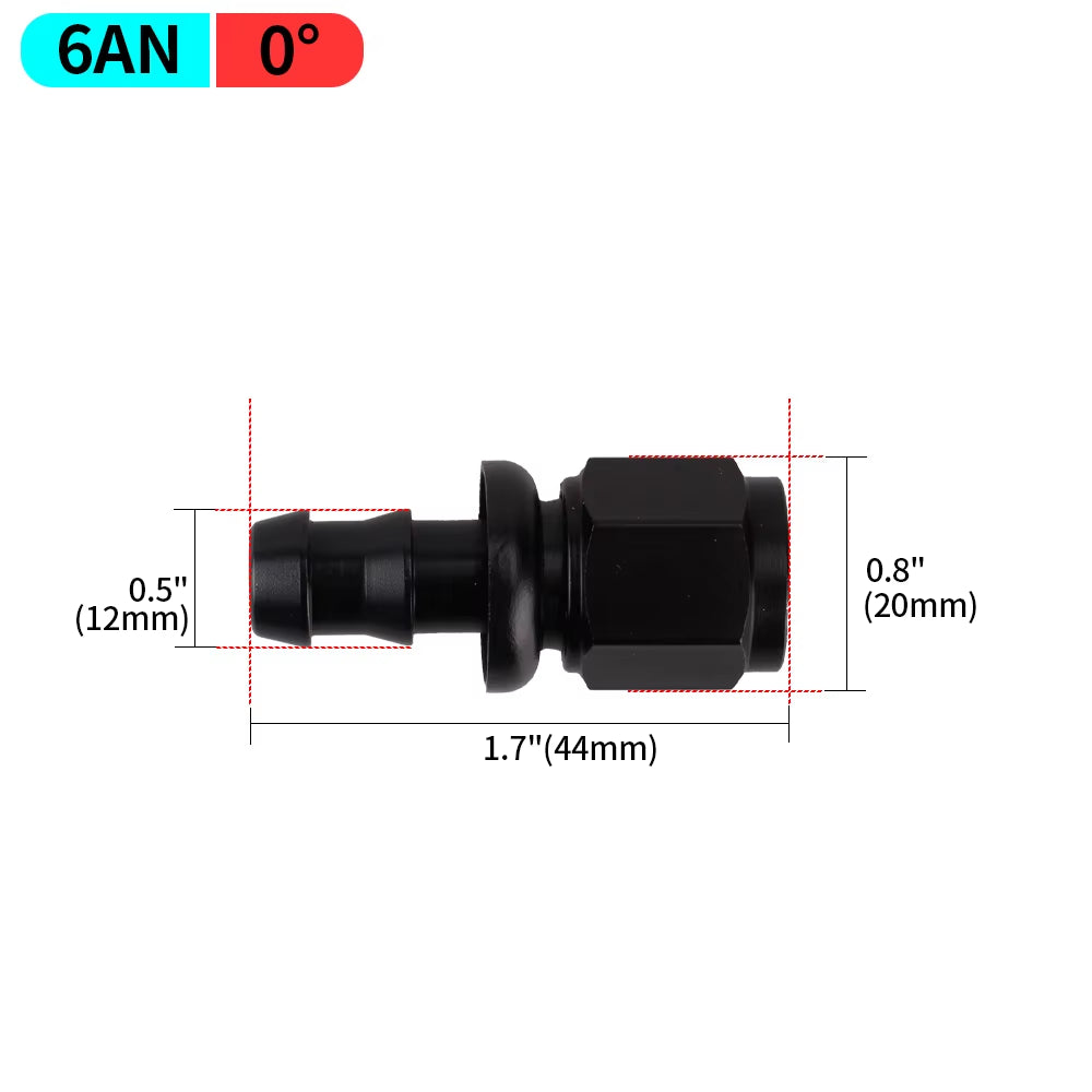 0/45/90/180 Degree AN4/AN6/AN8/AN10/AN12 Straight Female Swivel to Push Lock Barb Hose End Fitting Oil Fuel Hose End Adaptor Kit