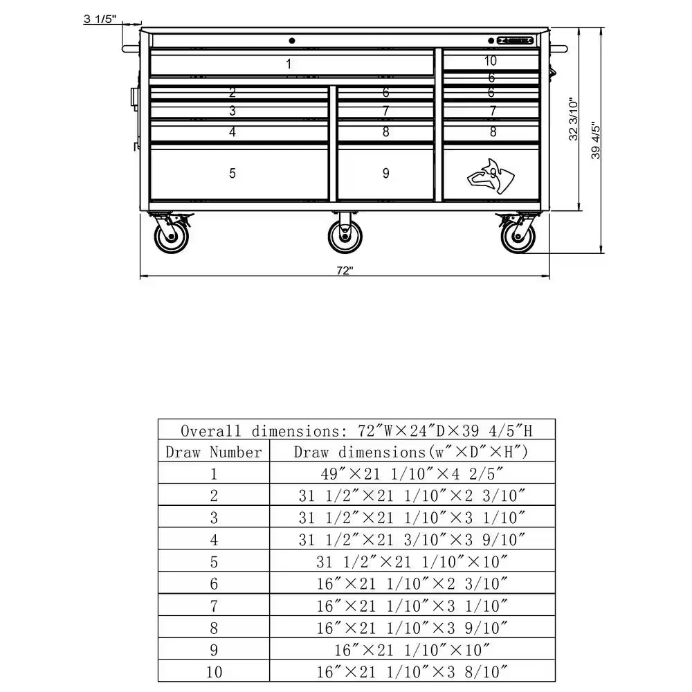 72 In. W X 24 In. D Heavy Duty 15-Drawer Mobile Workbench Cabinet with Stainless Steel Top in Gloss Red