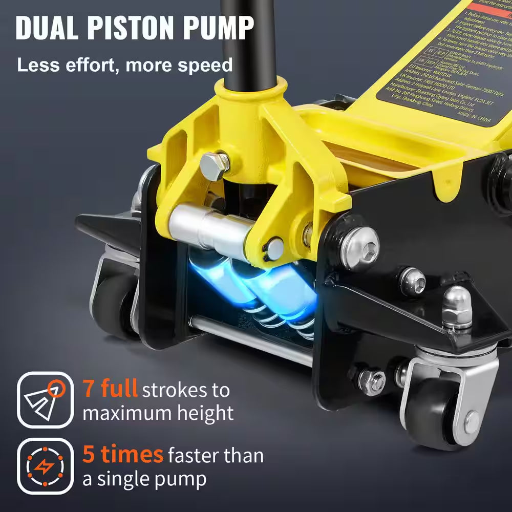 Floor Jack, 3 Ton Low Profile Floor Jack, Heavy-Duty Steel Racing Floor Jack, Floor Jack Lifting Range 3.35-19.69 In.